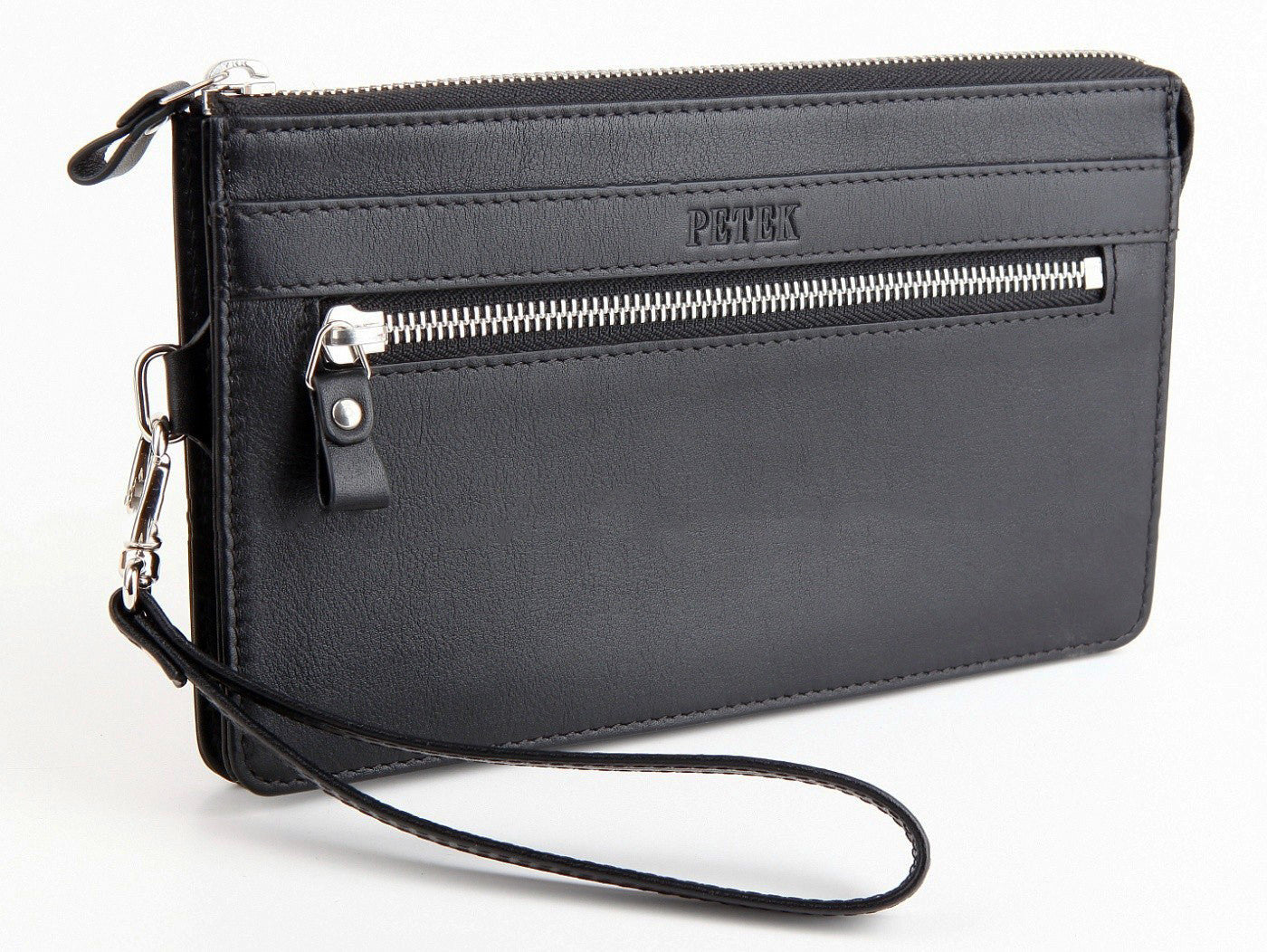 #702 Solid Black, Men's Leather Clutch & Hand Bag