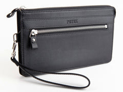 #702 Solid Black, Men's Leather Clutch & Hand Bag