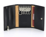 #505 Solid Black, Leather Key Pouch With Snap And Zipper Compartment