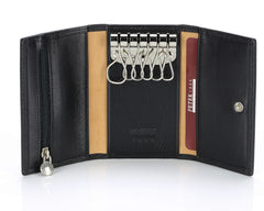 #505 Solid Black, Leather Key Pouch With Snap And Zipper Compartment