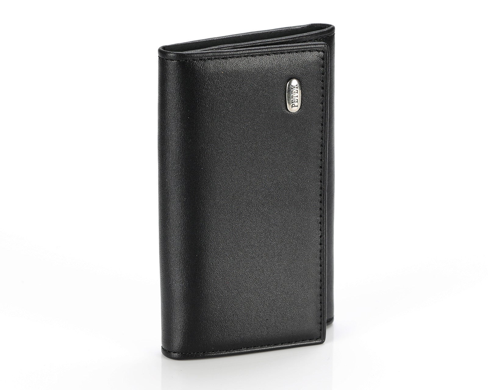 #505 Solid Black, Leather Key Pouch With Snap And Zipper Compartment