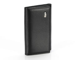 #505 Solid Black, Leather Key Pouch With Snap And Zipper Compartment