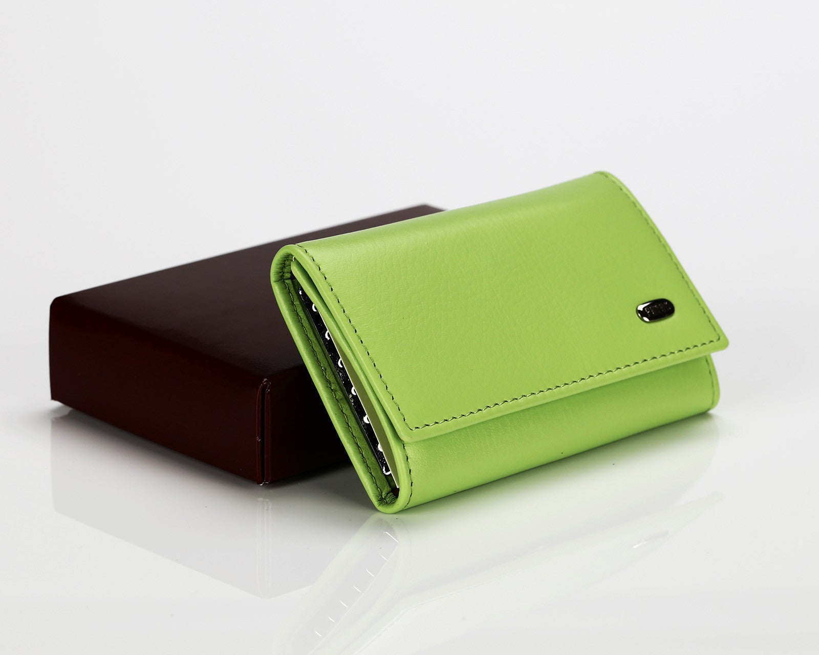 #505 Sharp Green, Leather Key Pouch With Snap And Zipper Compartment