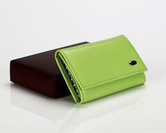 #505 Sharp Green, Leather Key Pouch With Snap And Zipper Compartment
