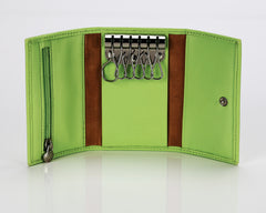 #505 Sharp Green, Leather Key Pouch With Snap And Zipper Compartment