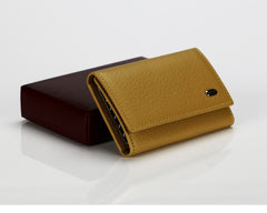 #505 Yellow, Leather Key Pouch With Snap And Zipper Compartment