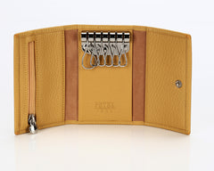 #505 Yellow, Leather Key Pouch With Snap And Zipper Compartment