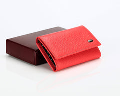 #505 Pomegranate, Leather Key Pouch With Snap And Zipper Compartment