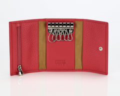 #505 Pomegranate, Leather Key Pouch With Snap And Zipper Compartment