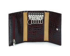 #505 Burgundy, Leather Key Pouch With Snap And Zipper Compartment