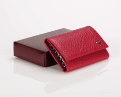 #505 Red, Leather Key Pouch With Snap And Zipper Compartment