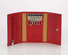 #505 Red, Leather Key Pouch With Snap And Zipper Compartment
