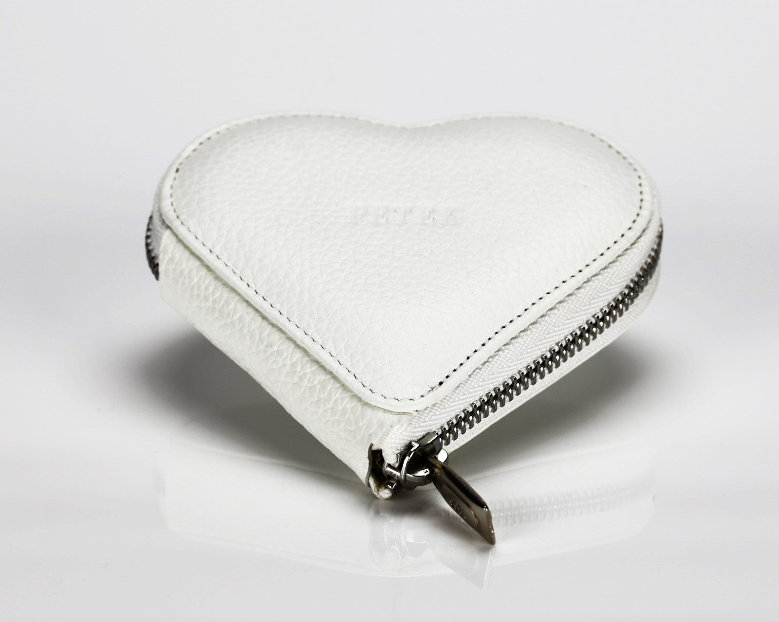 1303 White, Zip Around Heart Shaped Coin Purse