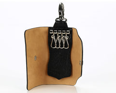 #514 Crocodile Black, Leather Key Pouch With Snap And Clip