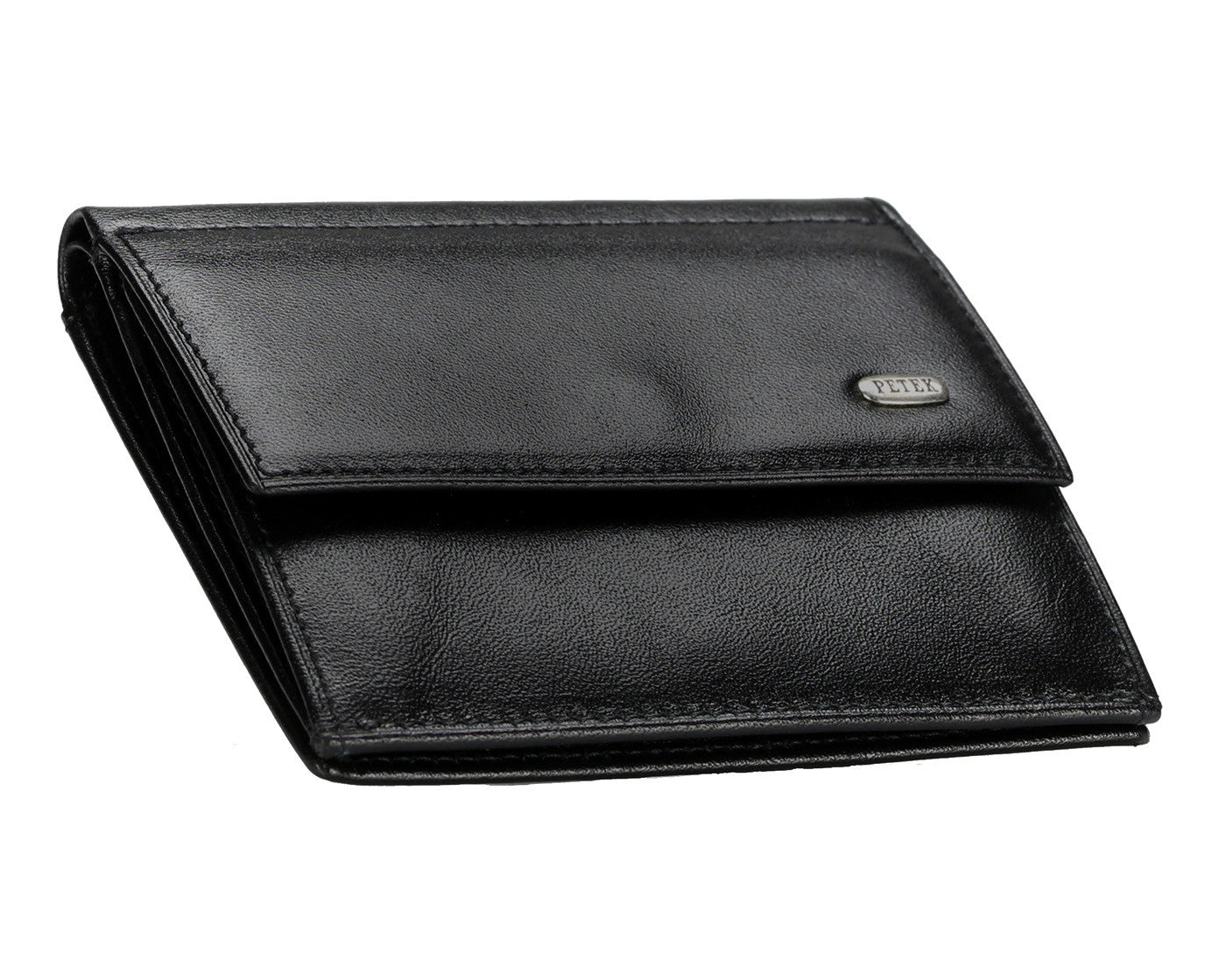 200, Petek 1855, Solid Black, With Snap, Men's Leather Wallet
